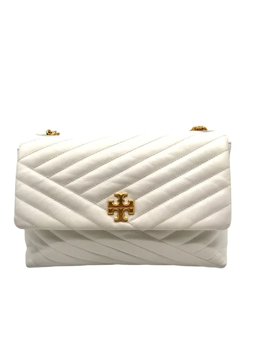 Tory Burch Ivory Leather Kira Chevron Convertible Shoulder Bag